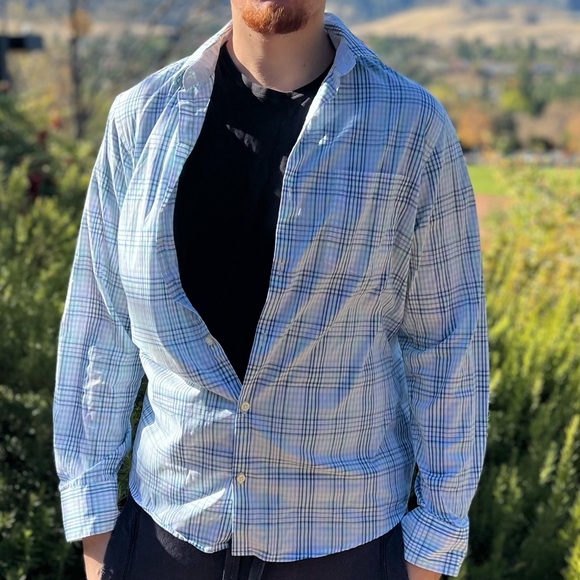 VAN HEUSEN MEN FLEX SLIM FIT LONG SLEEVE BUTTON DOWN SHIRT CHECK PLAID SUIT STUD - Picture 3 of 16